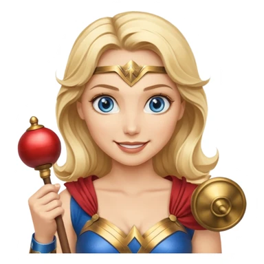 Blonde blue eyes Wonder Woman holding bell and baton sticker