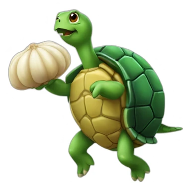 turtle carrying a big garlic sticker