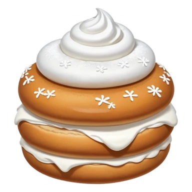 A bun with visible whipped cream in the middle beteween two bun halves and powdered sugar on top, no cream on top sticker