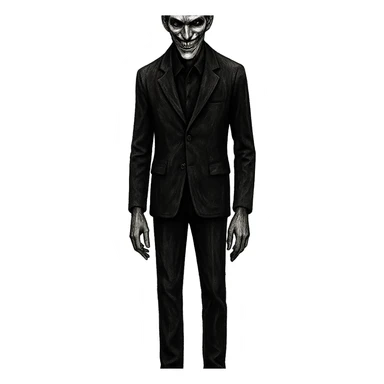 tall scary man, sharp features, creepy smile, horror vibe sticker