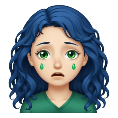 Girl with long  curly dark blue hair, green eyes, and very fair skin.crying sticker