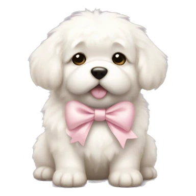 fluffy fat white puppy with pale pink bow sticker