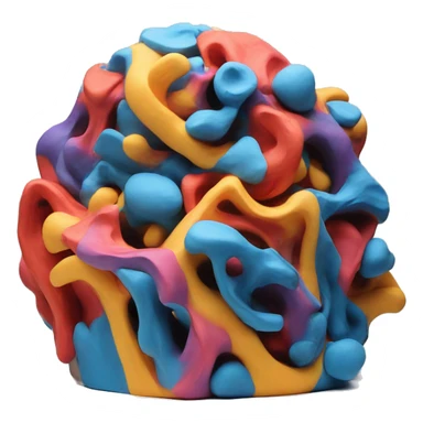 a colorful abstract sculpture made with modeling clay on a white plinth sticker