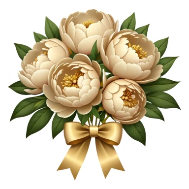 Beige peonies bouquet with golden bow sticker