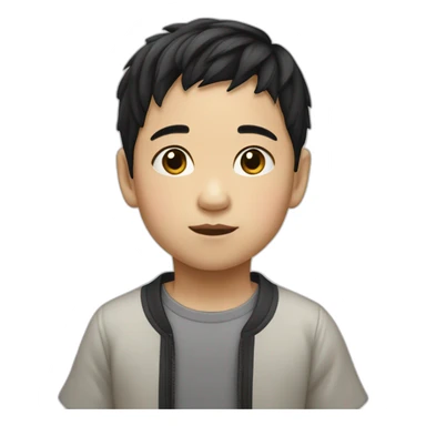 Little chinese kid white black hair sticker