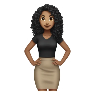 Tan girl with black long curly hair black pencil skirt full body sticker
