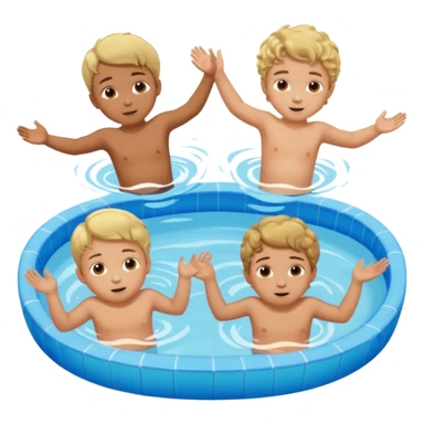4 Kids doing a belly flop into the pool. The first two kids are blond boys. The third kid is a bow with brown short curls. The last kid is a little baby girl with brown hair  sticker