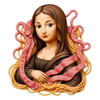 monalisa made of SPAM meat melted pink dripping sauce spaghetti portrait sticker