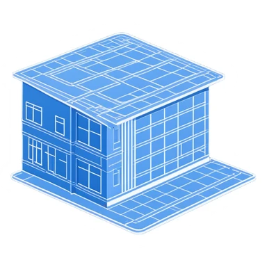 side view of a blue blueprint plan with white lines sticker