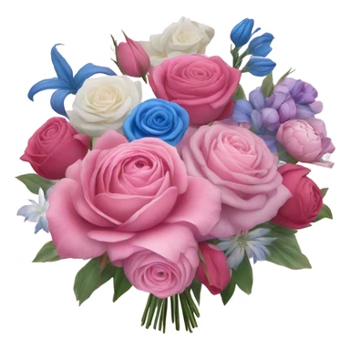 Huge pink flower bouquet with different flowers and pink tones and blue roses sticker