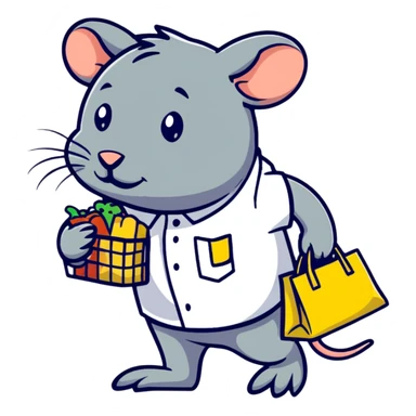 exhausted rat with grocery store uniform bagging items sticker
