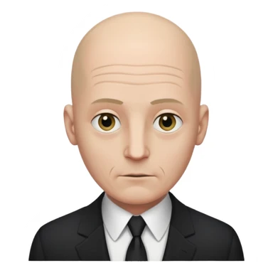 Extremely tall, pale gray-skinned man with a bald head, heavy brow, sunken eyes, a long gaunt face, and a black suit with a white shirt collar visible. sticker