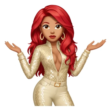 Keyshia Cole with long red hair, cream sequin outfit sticker