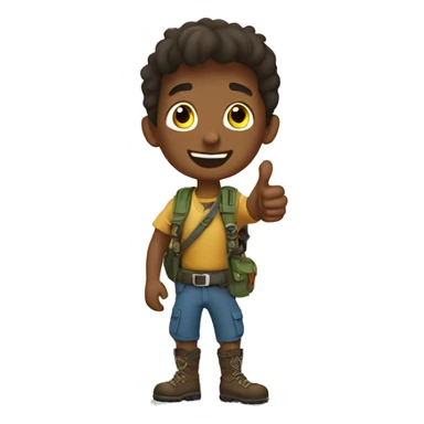 Young adventure guy thumps up sticker