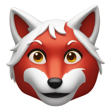 red kitsune mask, slight smile sticker
