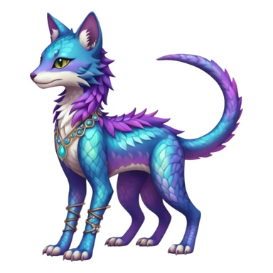 Kawaii iridescent beautiful pretty elegant divine edgy fantasy feline-vernid-sergal-fursona-animal-creature with accessories, full body, with intricate detailed markings sticker