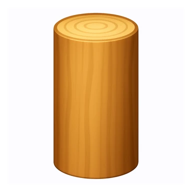 Create an emoji of a log exactly like the reference image but without the face and arms. The style should be iOS emoji style with a smooth, shiny wood texture and the log should be upright. sticker