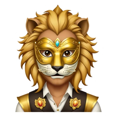 a man, with a vest,  wear half-face golden Lion masquerade mask sticker