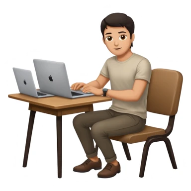 Rich man working setting on a chair in shirt, dark hair, and near the table with laptop he is german very beautiful looks like sticker