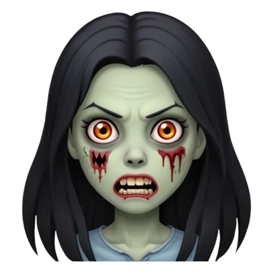 Girl zombie with black long hair with teeth and serious face IOS style sticker