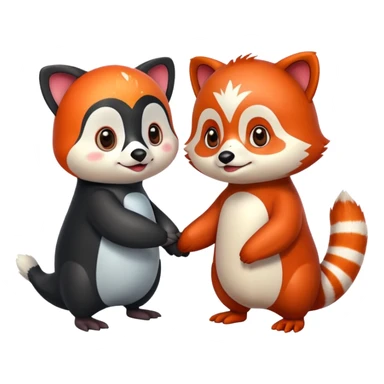 A cartoon  cute one penguin and one red panda  seperste animals not a combination of the animals holding "hands" sticker