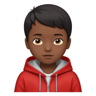 niño de 7 años, con pelo y piel negra. sudadera roja, pelo muy corto  sticker