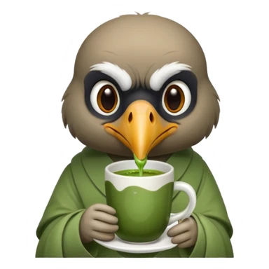 A cute vulture rdrinking matcha sticker