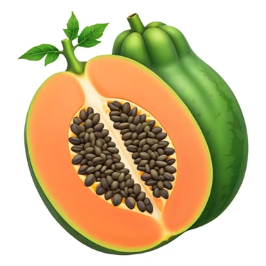 papaya with seeds visible, vibrant orange and green sticker