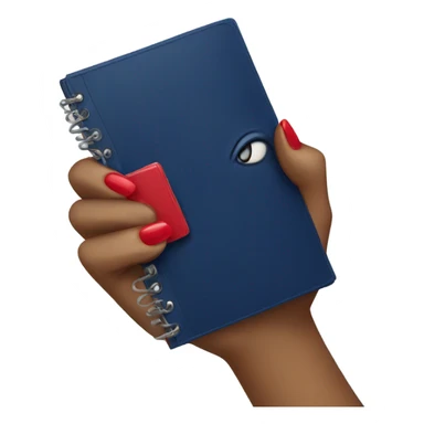 a hand with a red manicure holds a dark blue diary sticker