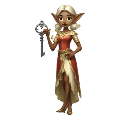 an elf woman login holding a big key sticker
