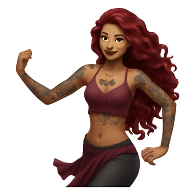 Beautiful tattooed burgundy long haired woman dancing sticker