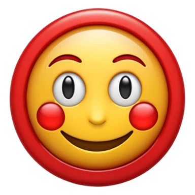 Emoji 3D brillante de un sol rojo . En el centro un círculo blanco con aro rojo y una letra U roja en relieve. Estilo emoji iOS, acabado glossy, fondo transparente. sticker