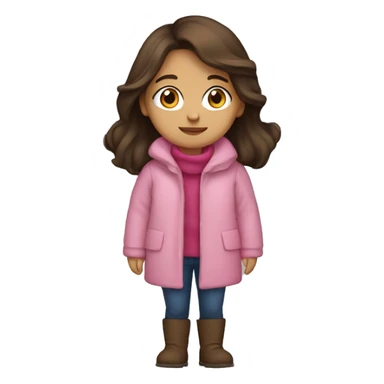 winter, christmas, hispanic, long brown hair, girl, brown eyes, child, full body,  pink coat sticker