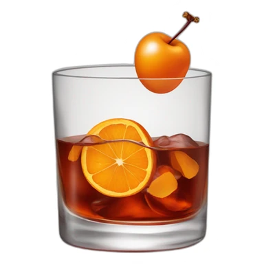 a bourbon, old fashioned in a rocks glass with a cherry in it and a twisted orange peel sticker