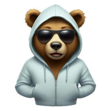 A bear wearing a hoodie and sunglasses with a good three-dimensional effect sticker