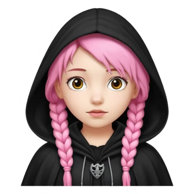 pink braids hair kid girl, white skin, wear black cloak sticker