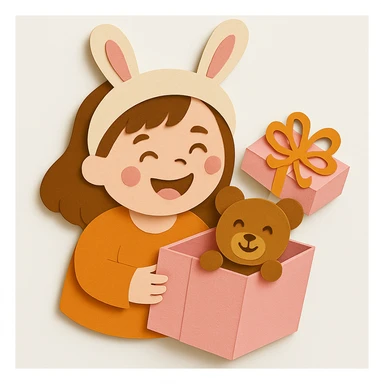 Change the gift box and its cover to pastel pink color, and make the bear's face look visually smiley and happy. Keep all other design elements unchanged sticker