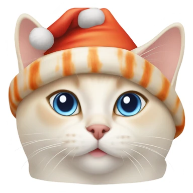 chubby flame point Siamese, white fur with orange accents and blue eyes wearing a red christmas hat  sticker