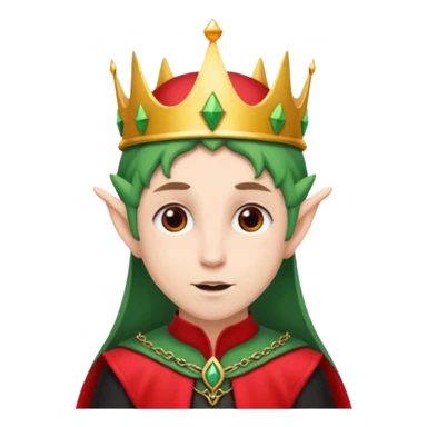 an elf with crown on the head, wearing black and red  sticker