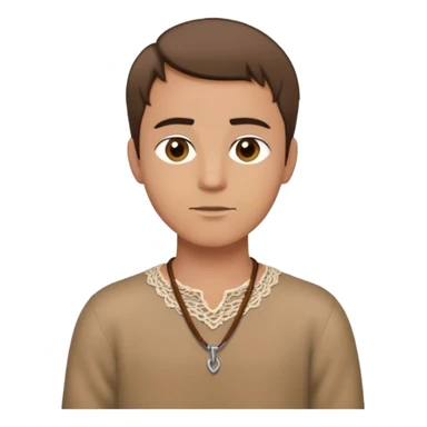 medieval outfit worn by a DnD themed fantasy character. basic wool tunic with a laced neckline and a simple leather cord necklace. clothes only above the waist. The clothes full waist. The character's haven't arms. character is straight brown hair hazel eyes short hair tan-skinned man. sticker