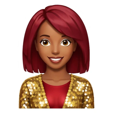 Kelly Rowland from Destiny's Child with dark red hair, gold sequin outfit sticker