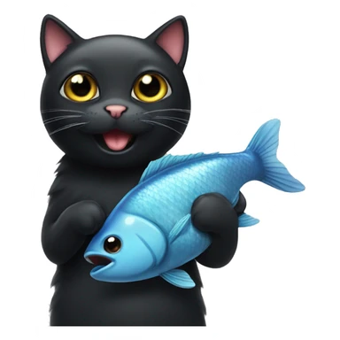 Cute black cat with a fish toy sticker