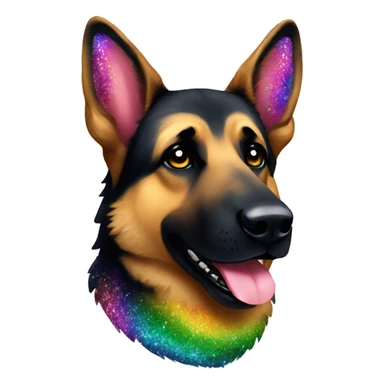 German shepherd all black face and rainbow glitter fur sticker