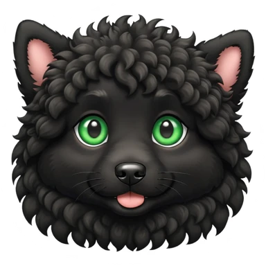 Black curly fur dog with green eyes  sticker