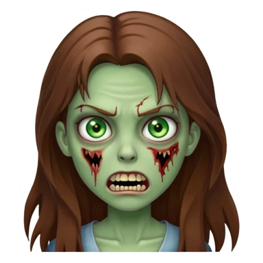 Girl zombie with brown long hair with teeth and serious face  sticker