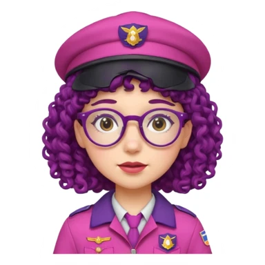 scout girl with very pink scout uniform including hat, dark violet curly haired and glassess sticker