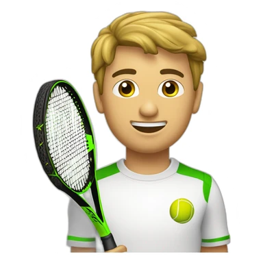 Ragazzo riccio con occhi verdi con maglietta gialla gioca stanco con una racchetta da tennis sticker