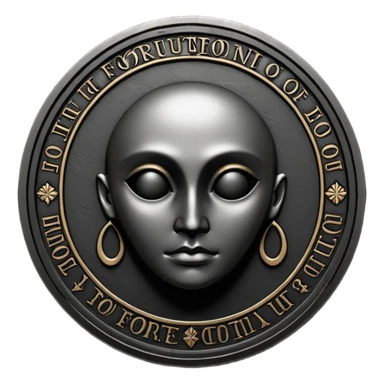 Emoji style, luxury gothic coin made of blackened metal, “FORTUNA” engraved in refined fashion typography, heavy sculptural form, subtle worn metal texture, avant-garde editorial aesthetic, no glow, no neon, flat emoji design, centered, transparent background sticker