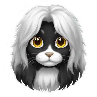 black cat long-haired with half white head sticker