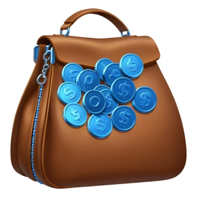 blue coins inside a brown leather bag  sticker